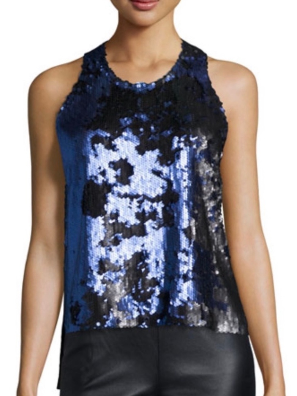 Elizabeth and James Marla Sequin Top Blue & Black Tank Size M